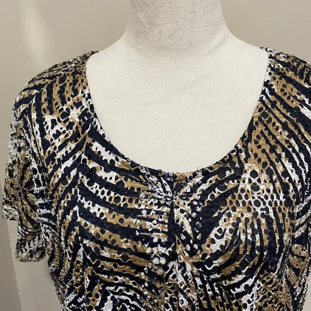 Kim Rogers Lacy Layered Dress Size Large Blue and Tan Knee Length Pullover